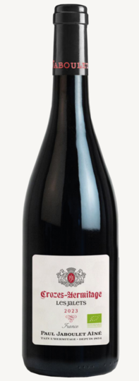 Bouteille de Paul Jaboulet Aîné Crozes-Hermitage Les Jalets Rouge 2023, avec étiquette bien visible.